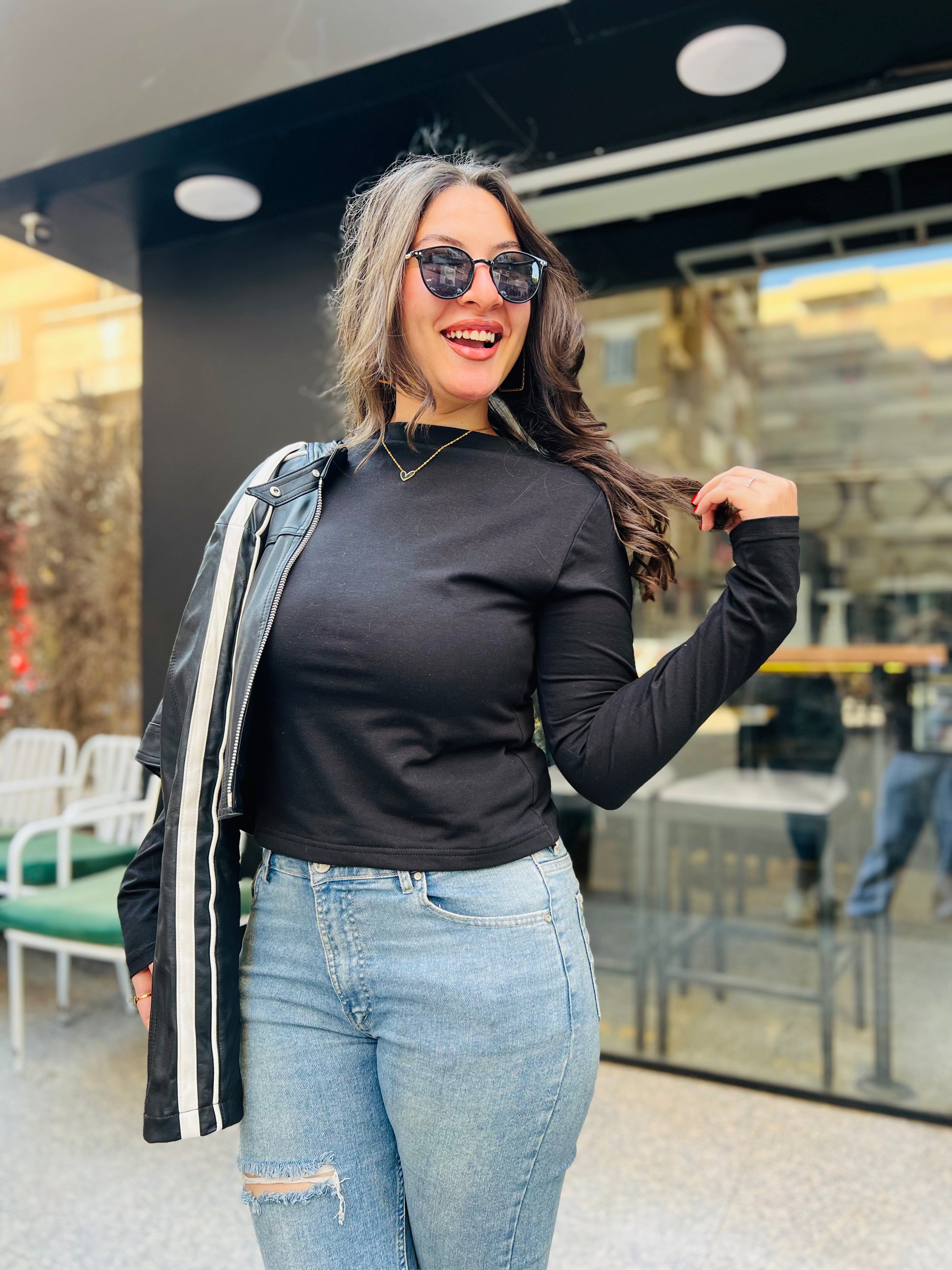 Fitted Boat Neck Long-Sleeve